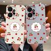 Cute Cherry Print Slim TPU Leather Texture Case For Xiaomi 13T Poco X6 Redmi Note 14 Pro 13 12 11 Soft Matte Shockproof Lens Protection Phone Cover