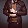 Коричневая мужская куртка из натуральной овчины, праздничная, ручной работы, байкерская, мотоциклетная