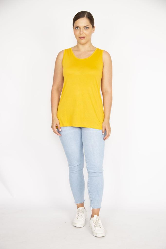 Женская блузка большого размера Горчичная блузка без рукавов с круглым вырезом больших размеров