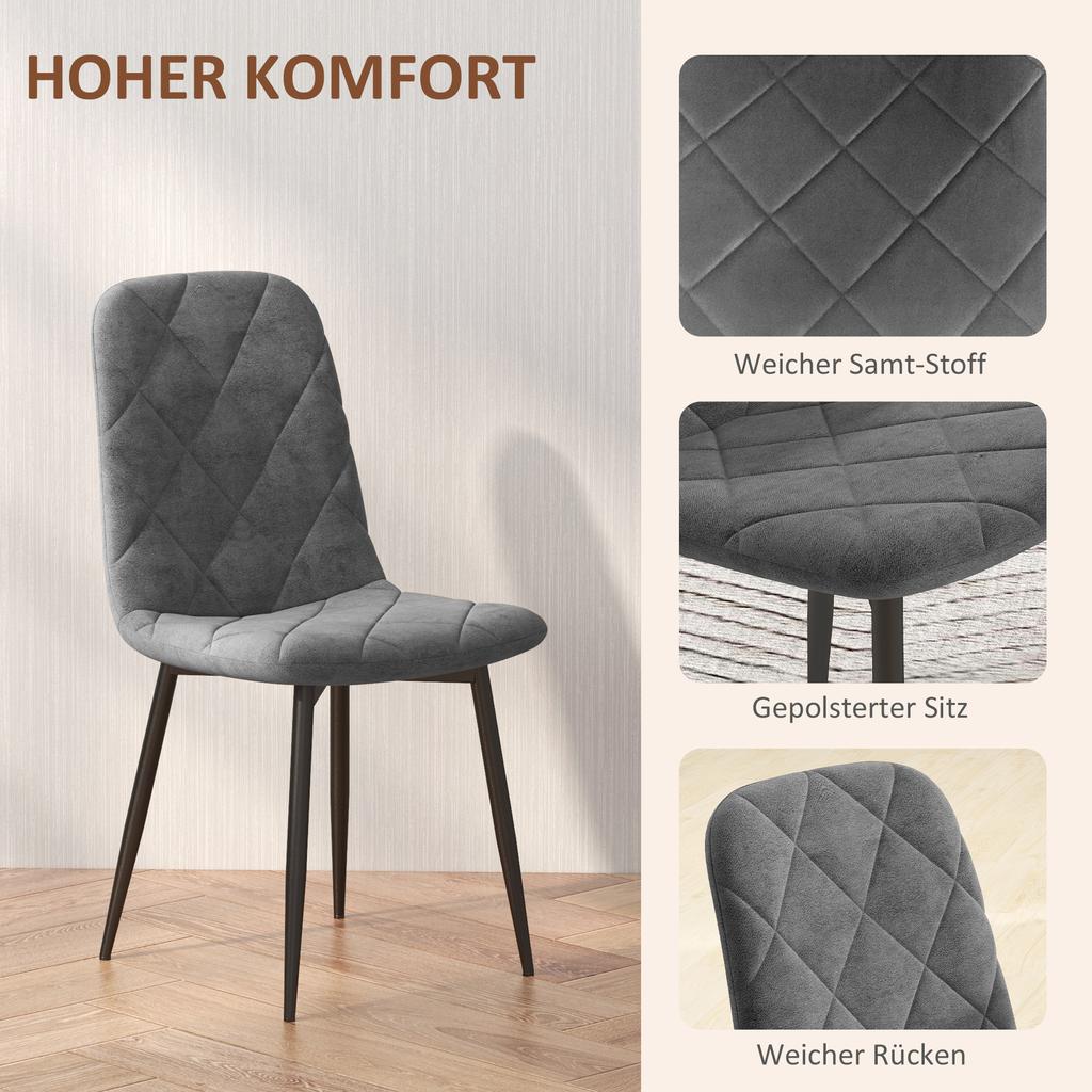 Dining Chairs, Set of 4 Kitchen Chairs with Backrest, Velvet Look, Upholstered Chairs with Metal Legs, for Dining Table, Grey