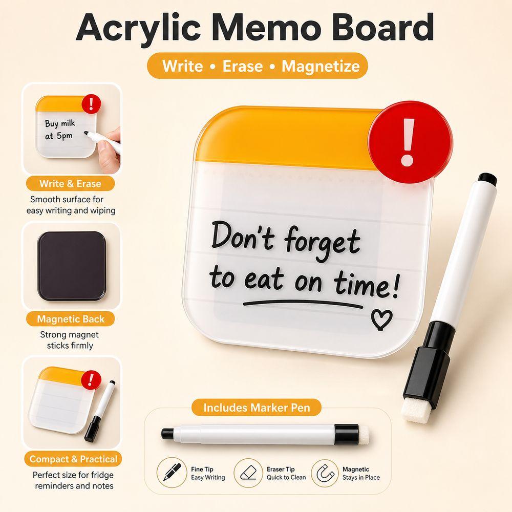 Reusable Dry Erase Note Board Fridge Memo Magnet Refrigerator Note Board Magnetic Memo Board