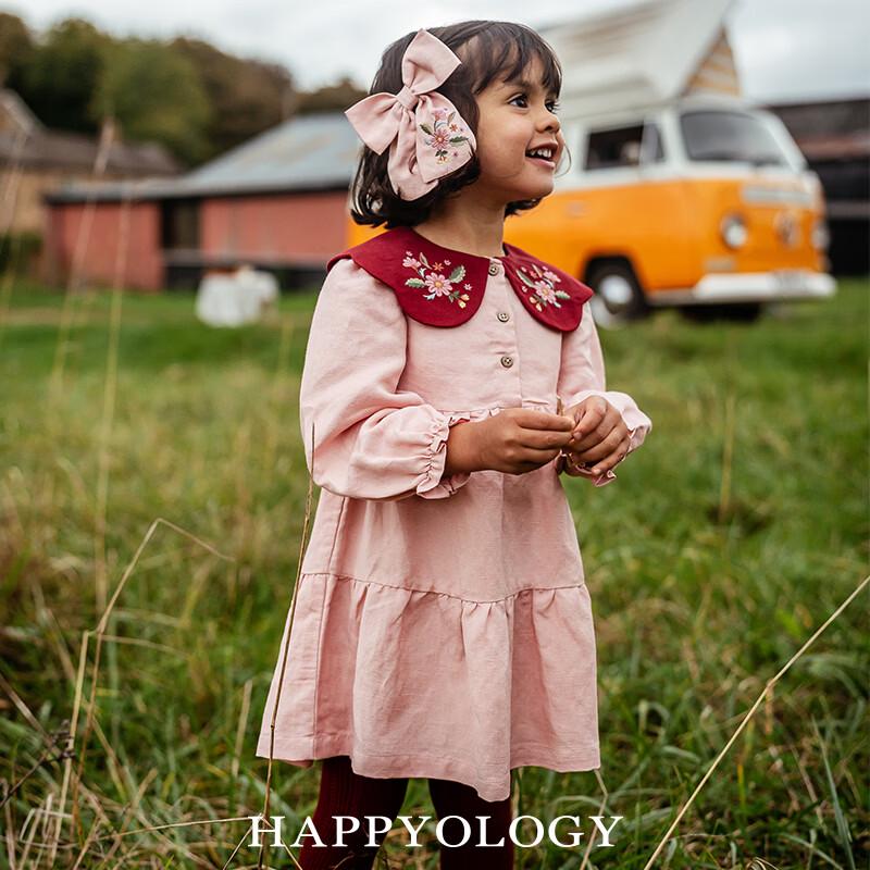 Девочковое платье Happyology с вышивкой, длинный рукав, смесовая ткань с льном