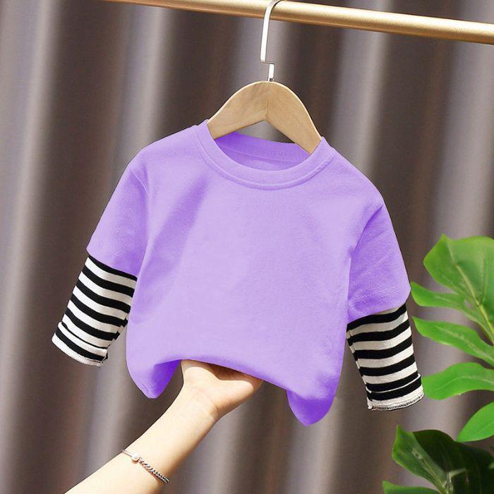 Children Long Sleeve T-Shirt Kids Tops Boy Solid Color Fashion Striped Sleeves Tee Girl Casual Cute Shirt Spring Autumn Clothing