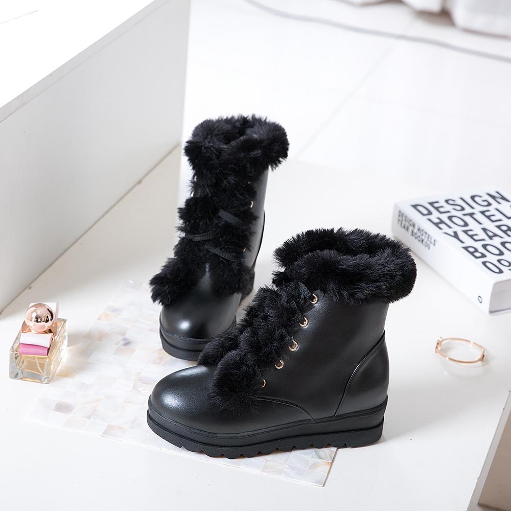 B5/Женские короткие сапоги, зимние длинные плюшевые теплые зимние ботинки, женская обувь оверсайз, высокий покатой каблук, женская обувь