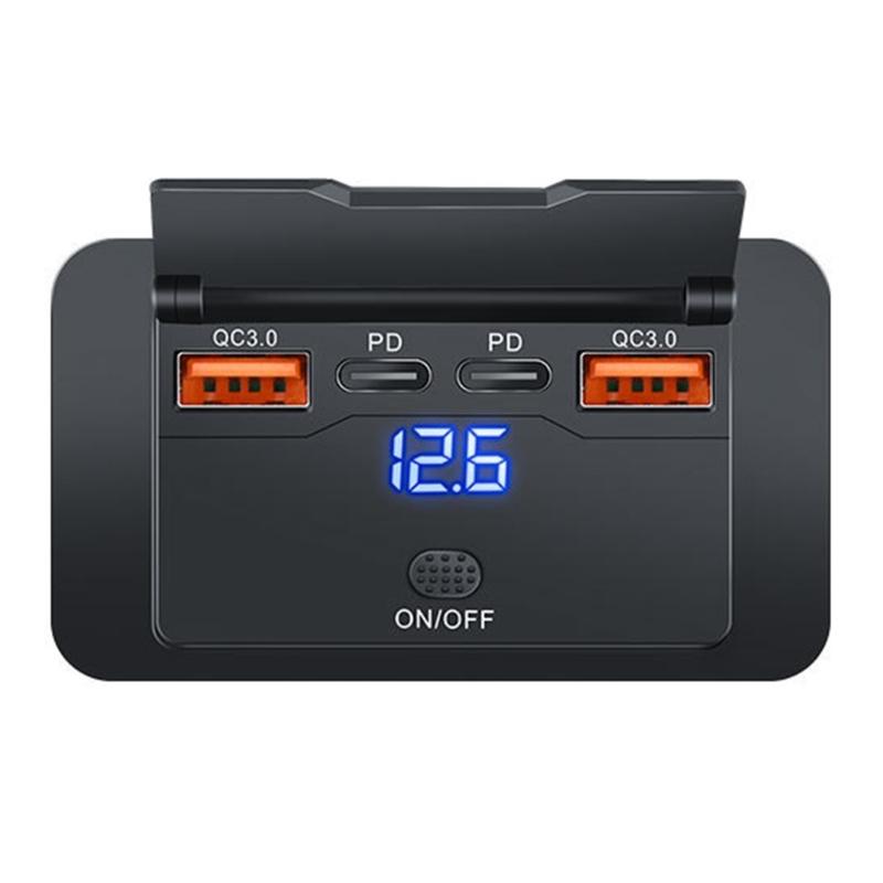 Double PD3.0 & QC3.0 USB Charges with Power Switch 12V/24V Waterproof USB Outlet Easy to Use for Car Boats Motorcycles