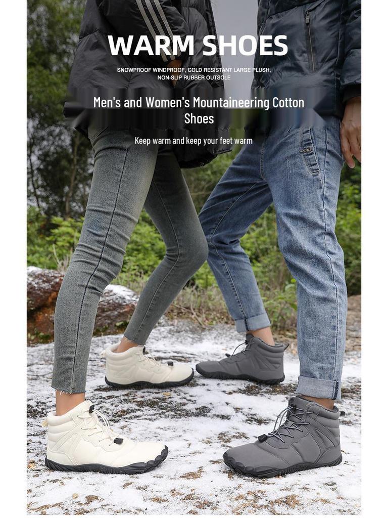 Unisex Mid-Top Winter Snow Boots: Thickened Velvet, Non-Slip Outdoor Hiking Shoes