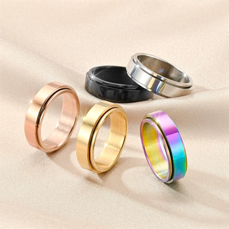 Simple 6mm Stainless Steel Anxiety Rings For Women Men Spinner Fidget Ring Stress Relieving Trend Punk Wedding Band Jewelry Gift