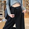 Women Suit Pants Straight Wide Leg Loose High Waist Solid Color Formal OL Commute Full Length Fasten Tape Adjustable Waist Lady Formal Trousers
