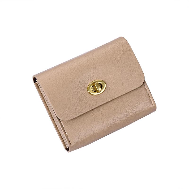 Женский мягкий кожаный кошелек в корейском стиле: Тонкий, однотонный, с пряжкой, отделениями для карточек, зажимом для монет, идеально подходит для студентов.