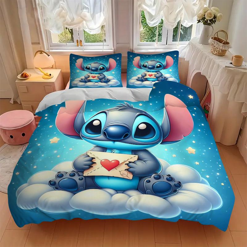 Stitch'S Envelope Adventure Print 3Pcs Bedding Setduvet Cover With 2 Bedropillowcase Home Birthday Gift