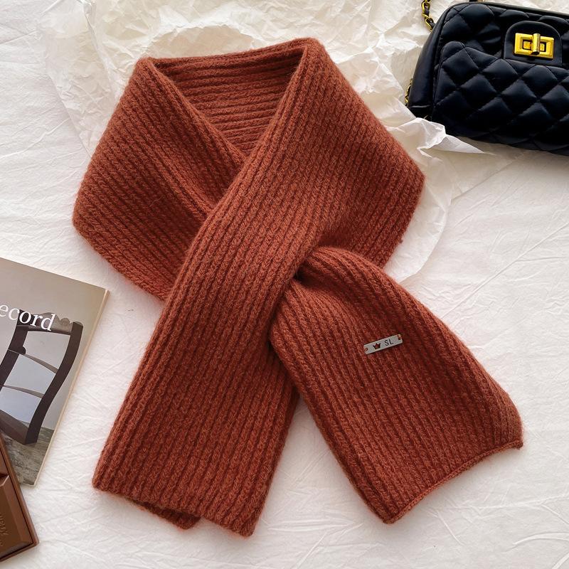 Small Scarf with Wool Crossed Wool for Women's Winter New Versatile Knitted Neck Protection Coffee Scarf