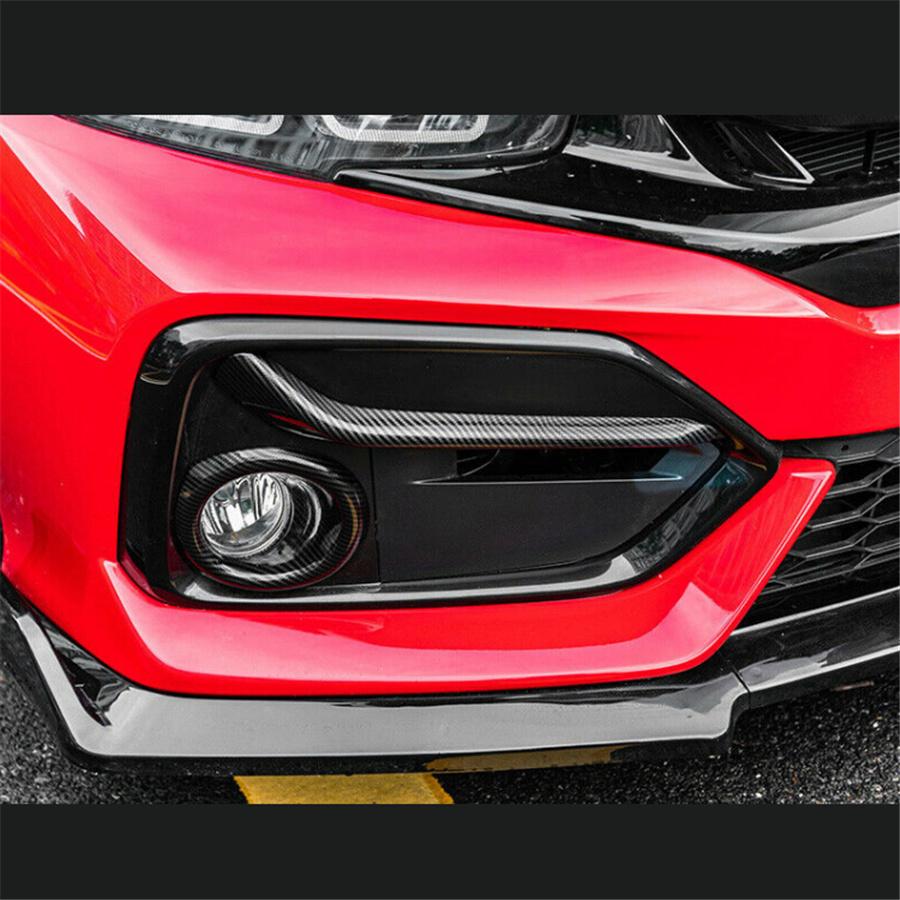 Carbon Fiber Look ABS Fog Light Trims Front+Rear For Honda Civic Hatch 2020 2021