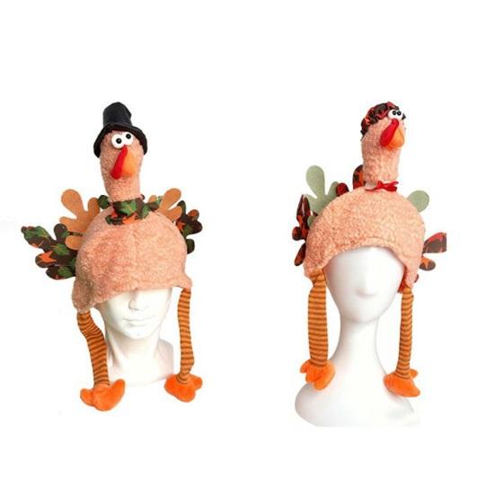 Plush Turkey Headwear with Movable Legs Soft Lining Comfortable Fit Thanksgiving Turkey Hat Festival Party Accessory Holiday Decoration