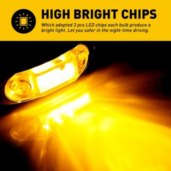 10x LED Side Marker Amber Lights Clearance Indicator Lamp Signals Truck Trailer