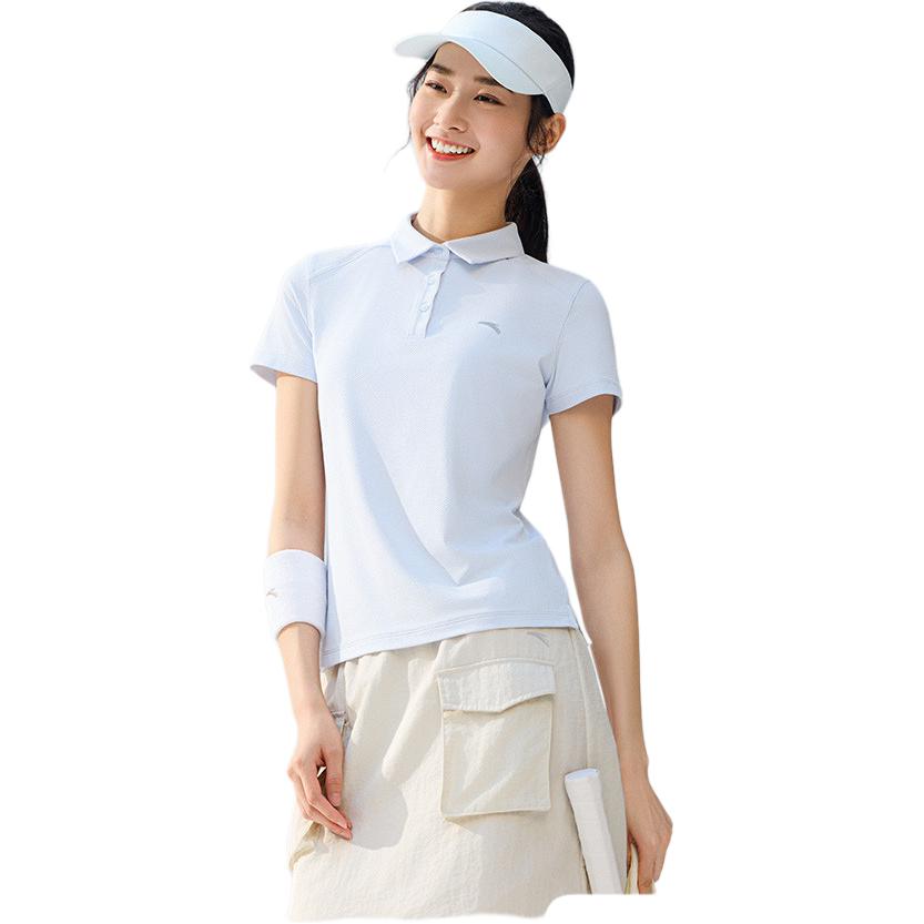 Anta Удобная Простая Универсальная Однотонная Приталенная Легкая Спортивная Футболка-поло Женские Топы Восходно-зеленый 962527122-4