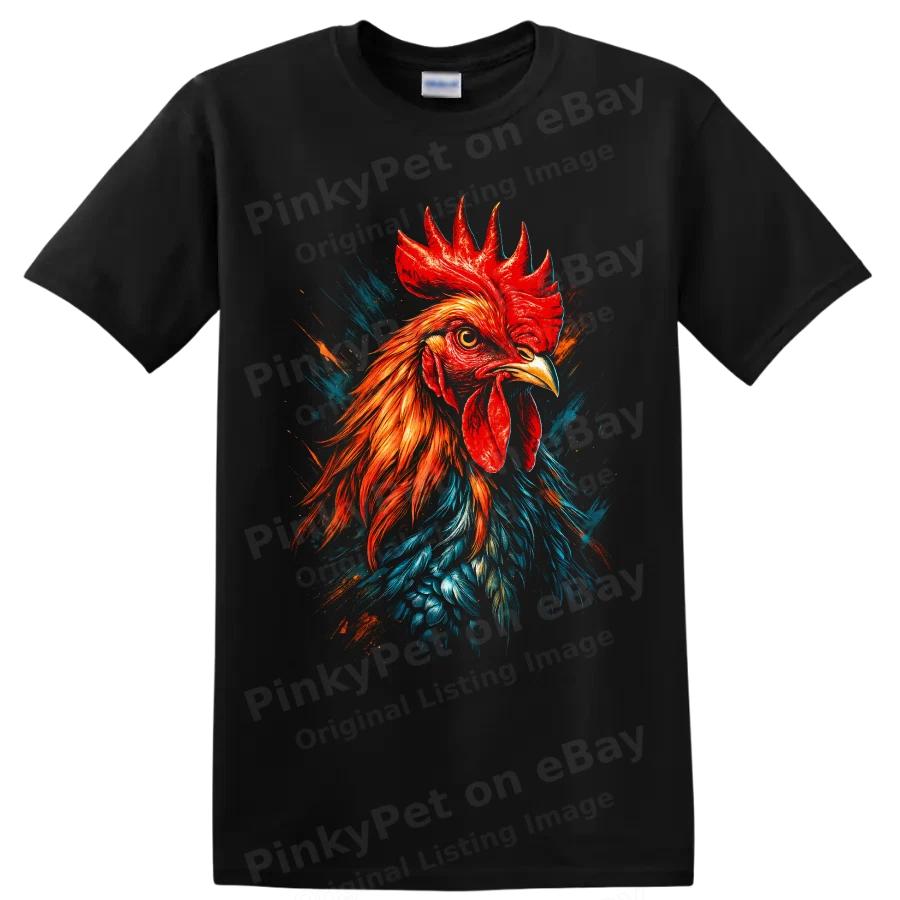 Rooster T Shirt Realistic Colorful Farm Bird Portrait Graphic Art Tee Gift Idea
