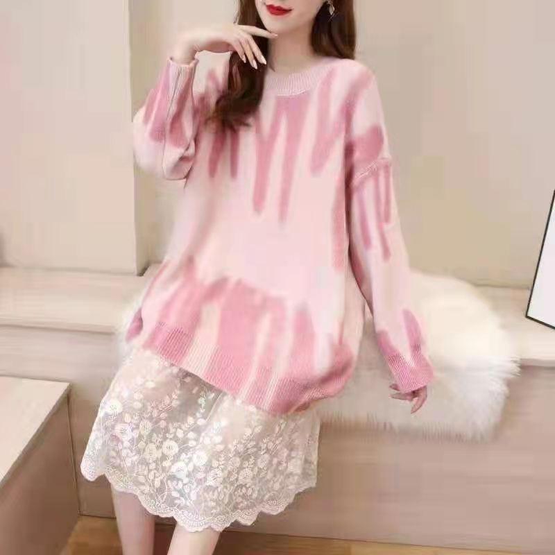 Striped Tie Dyed Pullover Knitted Sweater Women Autumn Long Sleeve Loose Sweaters Casual Winter Wool Jumpers Women 28391