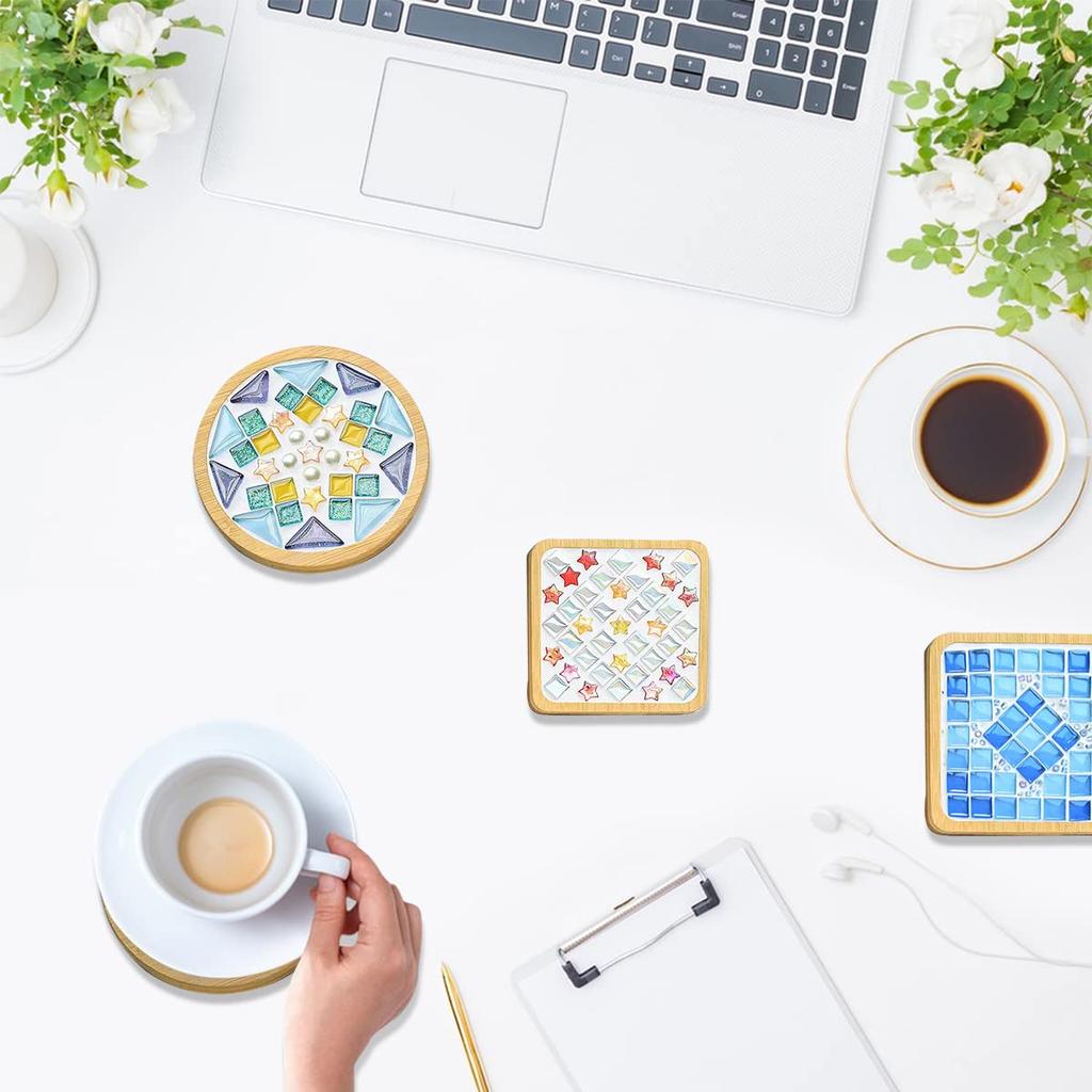 Набор для DIY стеклянной мозаики с деревянными мозаичными материалами смешанных цветов для рукоделия, упаковка для самодельных домашних подарков, 4 подставки, взрослые, декор,