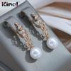Pearl Long Dangle Earrings For Women Kinel Rose Gold Color Drop Earrings