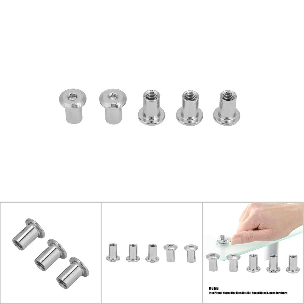 Гайки плоские никелевые с железным покрытием, шестигранная гайка с круглой головкой, втулка для мебели(М6*15 50 шт.)