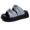 Sweet slippers women's outer wear summer new fashion thick-bottomed beach one-word bow flat-bottomed sandals