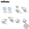 WOSTU 925 Sterling Silver Animals Moonstone Cute Fox Stud Earrings For Women Fashion Party Jewelry Gift