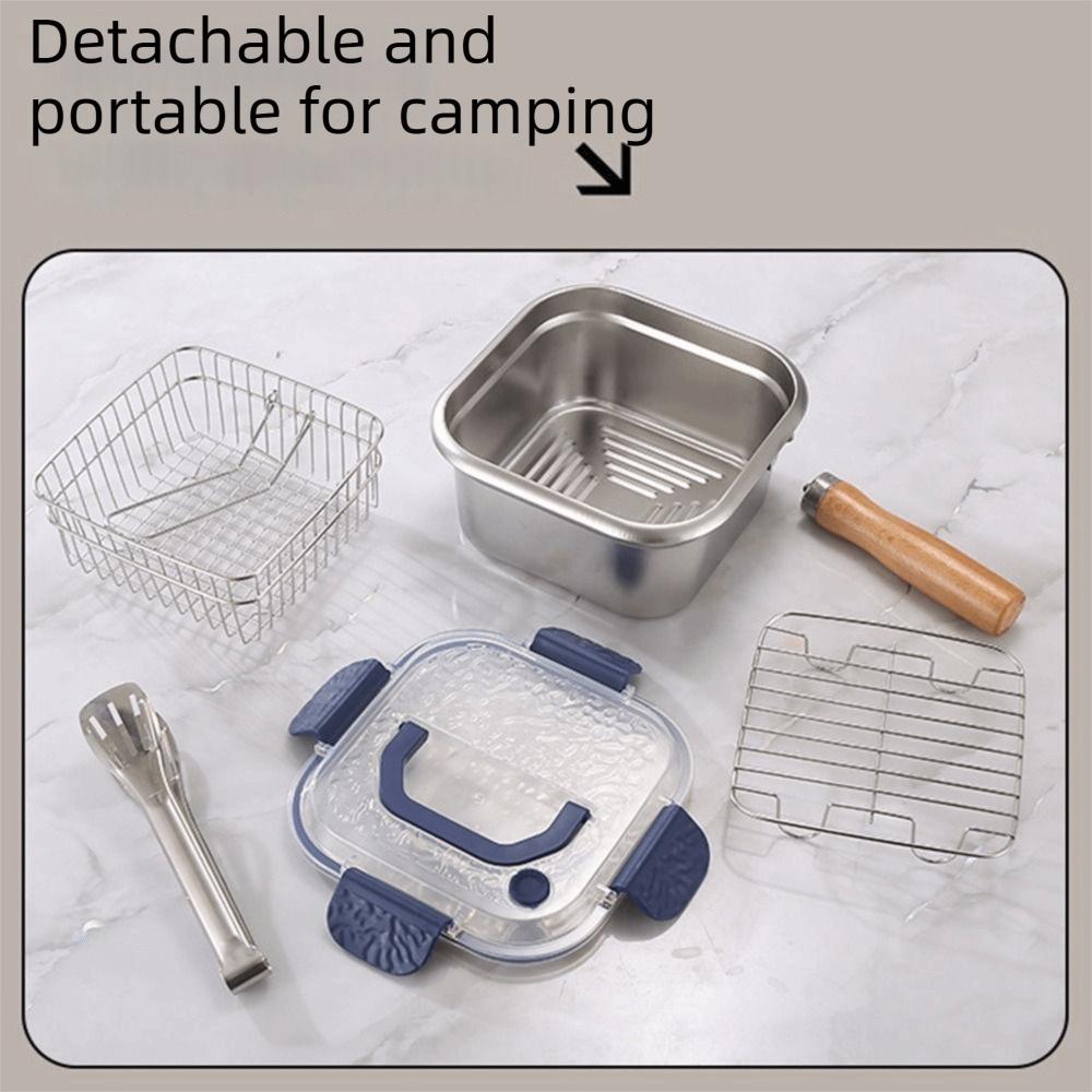 Oil Filter Square Cooking Pot Large Capacity Stainless Steel Frying Pan  Household Use