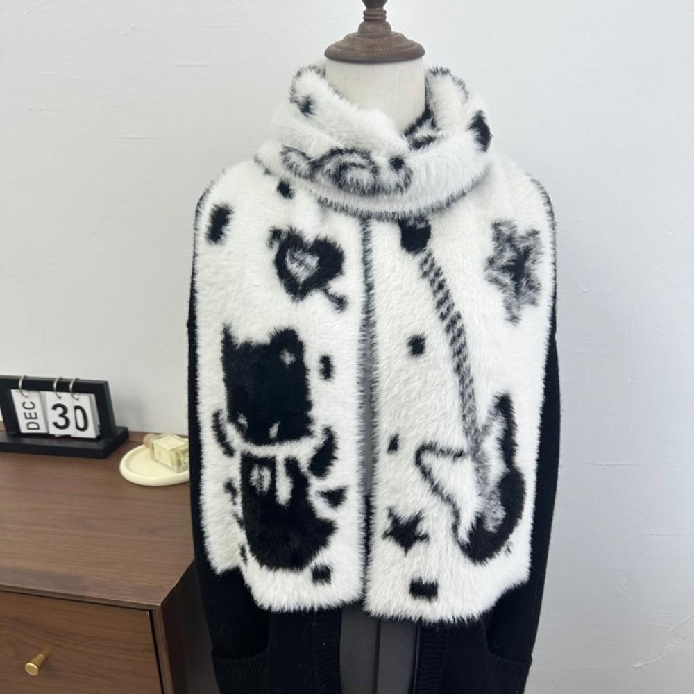 Cat Winter Scarf Warm Pashmina Cute Mink Wool Scarf Women