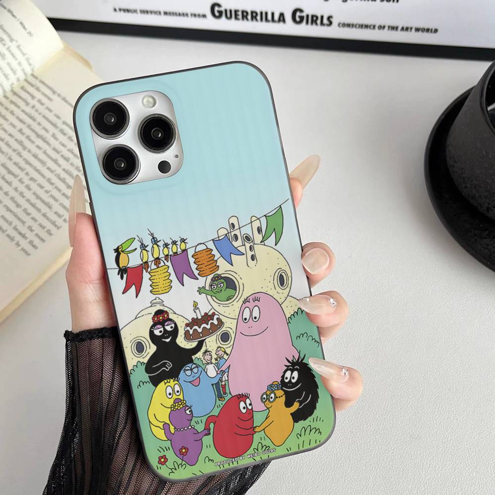 Мультяшный чехол для телефона Барбапапа для IPhone 17 16 15 14 13 12 11 Гофрированный матовый мягкий чехол Противоскользящий