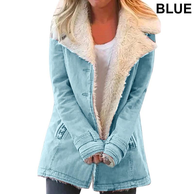 Женские осенне-зимние теплые куртки с отложным воротником на подкладке из искусственного меха, женская мода, толстые куртки с лацканами, верхняя одежда с пуговицами, большие размеры