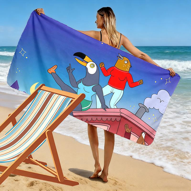 Tuca & Bertie Print Beach Towel, Large Soft Quick Dry Towel for Beach Camping Swimming