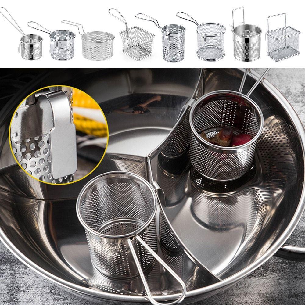 Подвесной дуршлаг из нержавеющей стали 304, серебристый, сетчатый фильтр для хот-пота, корзина для жарки во фритюре, кухня