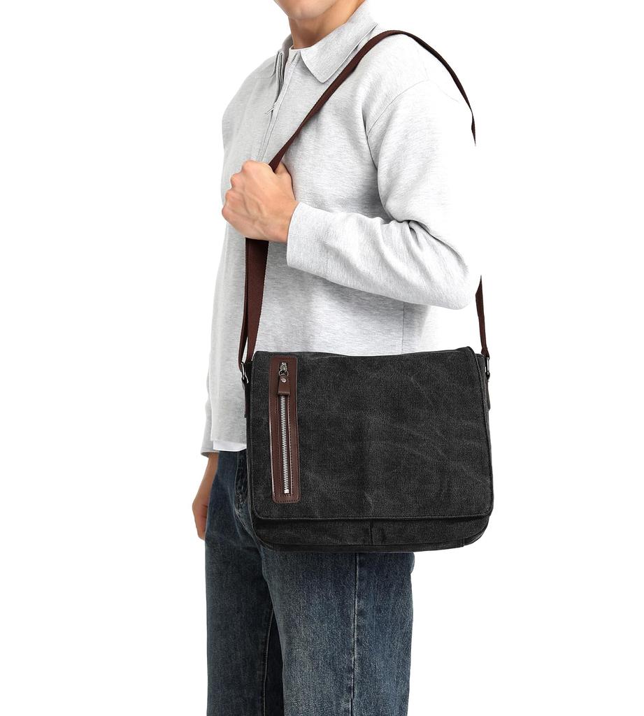 Canvas Shoulder A4 Messenger Crossbody Bag with Back Large Perfect for and Casual CC2432 Black CC-MAX Men's Bag, Size, Bag, 14-inch Capacity, Pocket,