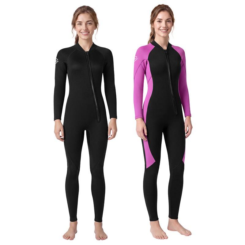 Womens 3mm Full Wetsuit With Front Zipper Long Sleeve Warm Thermal Dive Surf Snorkel Suit Cold Water