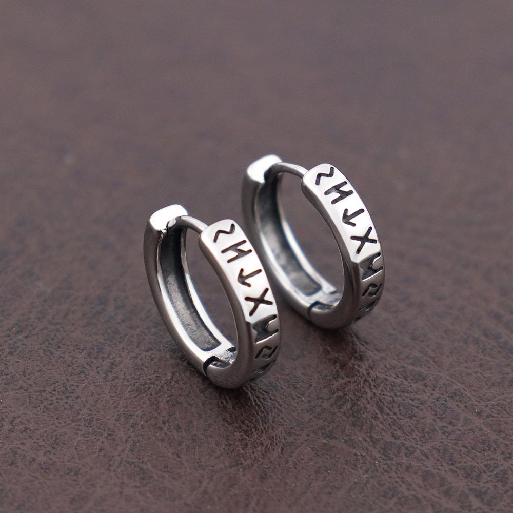 Fashion Norwegian Viking Rune Hoop Earrings for Men Woman Stainless Steel Unisex Nordic Huggie Hoop Earring Retro Charm Jewelry