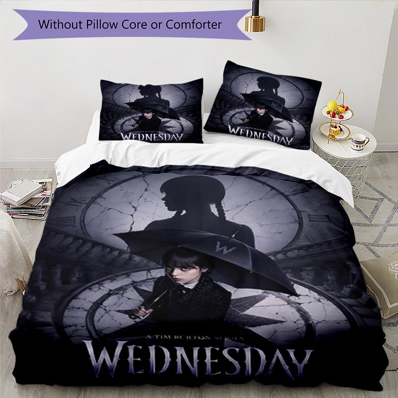 3pcs Wednesday Design Cover Set - HD Printed Bedding with 1 Cover and 2 Pillowcases - Perfect for Home and Dorm Decor
