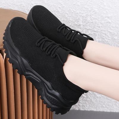 2024 новые женские летающие тканые дышащие трендовые туфли для папы, сетчатые повседневные модные туфли большого размера на платформе для женщин