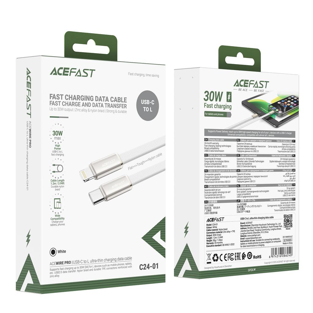 ACEFAST C24-01 Ультратонкий кабель USB-C на Lightning 30 Вт Быстрая зарядка Синхронизация данных Для iPhone / iPad