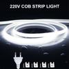 High Bright EU 220V COB LED Strip Lights CRI RA90 Waterproof Outdoor Garden Lamp FOB Tape Ribbon For Room Closet Backlight Decor