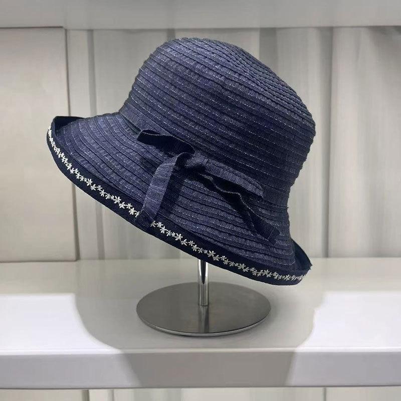 New Bucket Hat Four Seasons Women's Outdoor Vacation Shading Face Shading Straw Hat Sun Protection Bow Breathable Hat
