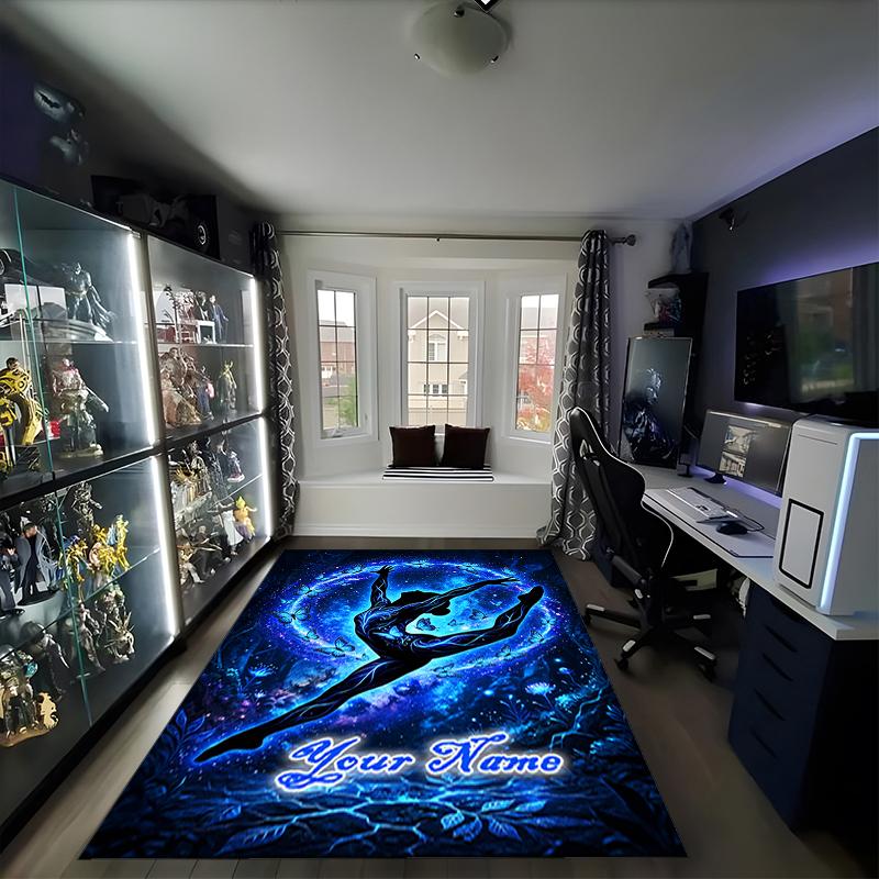 1PC Custom Name Dreams Blue Lights Theme Floor Mat Ideal for Living Room, Game Rooms, Office, Bedroom,Floor Mat Playful Design