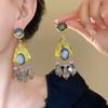 Glass Oval Fringed Earrings Light Luxury Medieval High-end Earrings French Retro Court Style Earrings