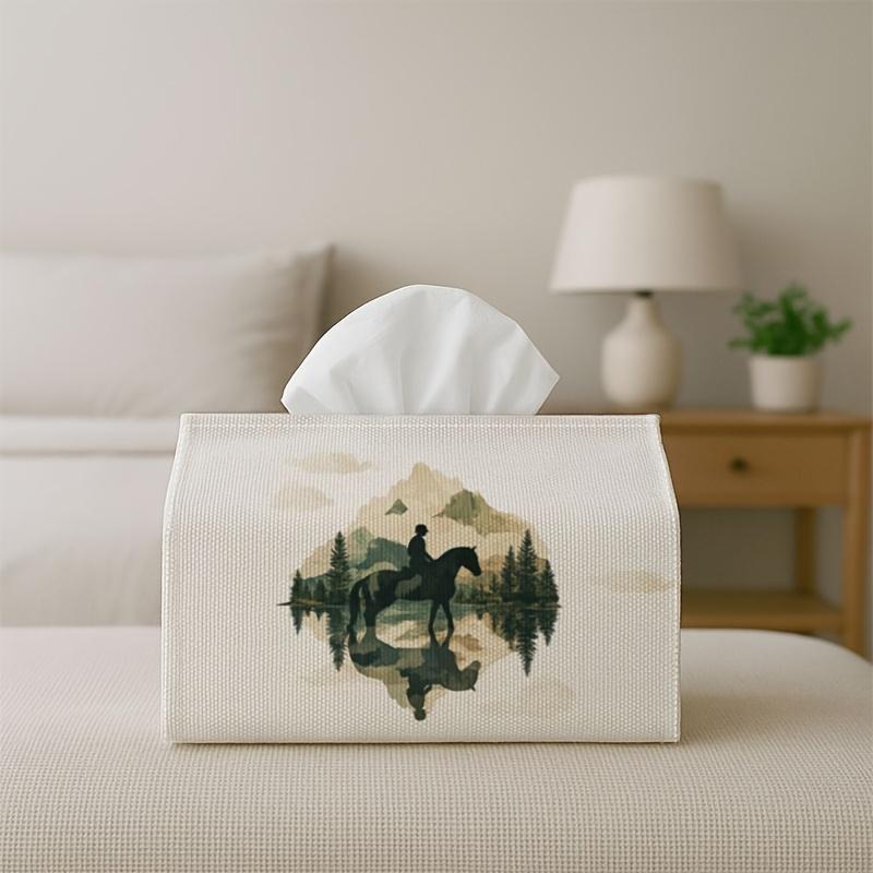 1pc Romantic Wilderness Vintage Tissue Holder - Equestrian Scene - Ideal for Holiday Celebrations & Home Decoration, Measuring 17.02*25.91 cm, Perfect