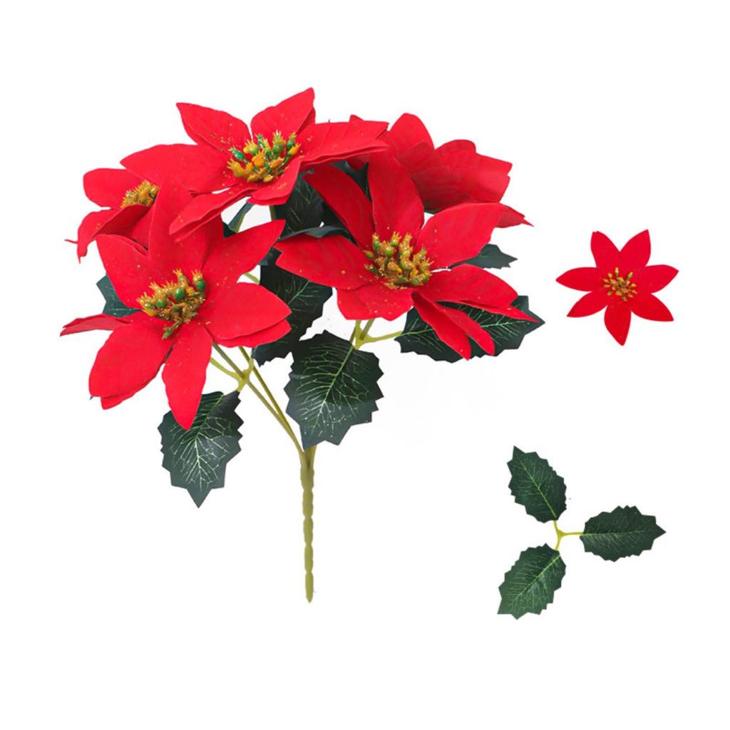 Рождественский искусственный букет пуансеттии Праздничное украшение в горшке с искусственными цветами Праздничный декор для дома в помещении Украшение для рождественской вечеринки