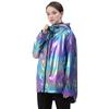 Unisex Shiny Jacket Laser Hooded Coat Iridescent Holographic Harajuku Sun Protect Top Plus Size