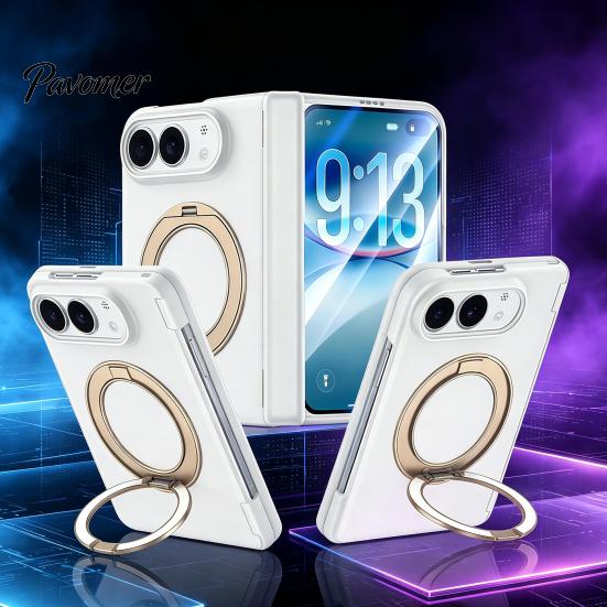 Wireless Charging Compatible Shell Magnetic Phone Case for IPhoneDuo with 360 Degree Ring, Rotatable Non Hinge Protection Cover Slip Holder,