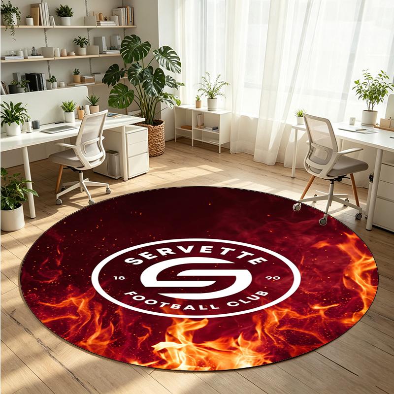 Servette FC Printed Round Crystal Velvet Rug Soft Non Slip Floor Carpet For Bedroom Holiday Gift