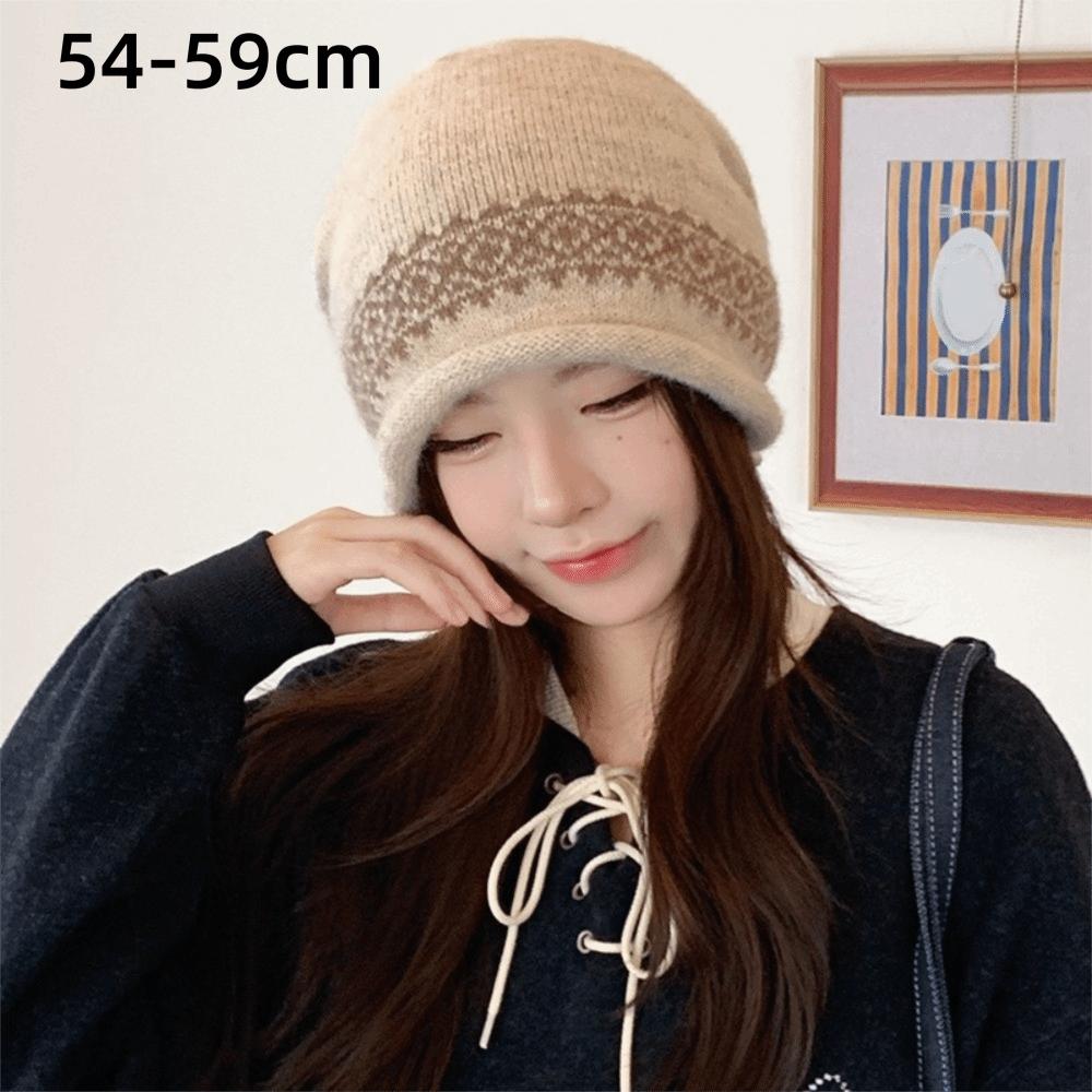 Vintage Women's Beanie Slouchy Fit Jacquard Knit Hat Durable Drawstring Knit Cap Daily Commute
