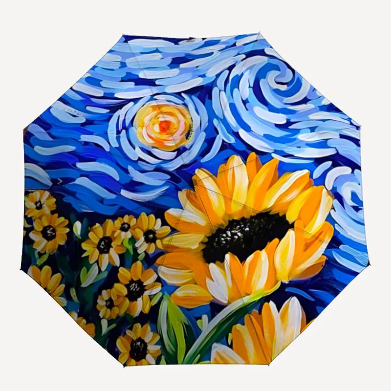 1pc Sunflowers Automatic Opening/Closing Umbrella with Operation & Windproof Canopy - Folding Design, Holiday Gift yy260225181