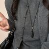 Minimalist Matte Metal Water Drop Pendant Necklace for Women Personality Wax Rope Long Adjustable Sweater Chain Design Jewelry